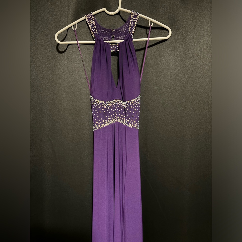 MORGAN & CO Purple Sleeveless Jewel Embellished Evening Dress